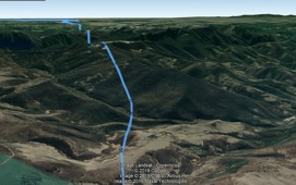 Záznam přeletu Jižních Karpat vyexportovaný z Trexee do 3D v Google Earth.
